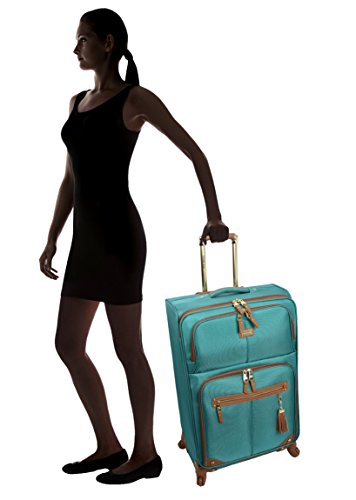 Steve Madden Designer Luggage - Checked Large 28 Inch Softside Suitcase - Expandable for Extra Packing Capacity - Lightweight Bag with Rolling Spinner Wheels (Harlo Teal Blue)