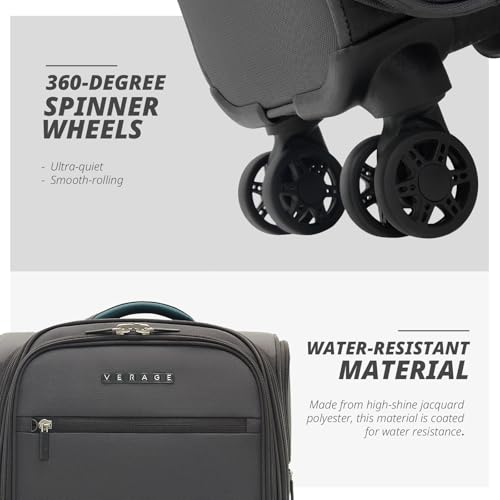Verage Under Seat Luggage with Wheels, Softside Small Suitcase Spinner Carry On Luggage Bags for Airlines Airplanes Short Trip Men Women (Grey, 14-Inch Underseat)