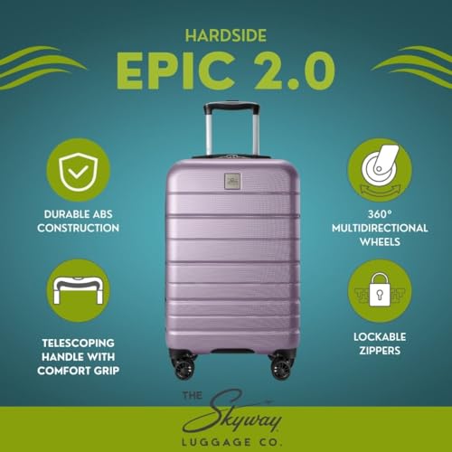 Skyway Epic 2.0 Hardside Lightweight and Durable ABS Shell Luggage, Spacious with Dual Spinning Wheels, Comfort Grip and Expandable, Men and Women