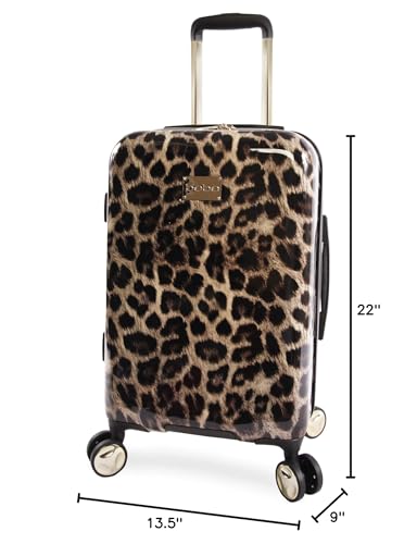 BEBE Women's Adriana 21" Hardside Carry-on Spinner Luggage,Telescoping Handles, Leopard, One Size