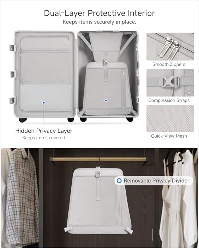 Luggage Sets with Spinner Wheels, 8010S Aluminum Frame Zipperless Polycarbonate Hard Shell Suitcase Sets (ZX-Core, Charcoal Metallic, 2 Piece (20/28))