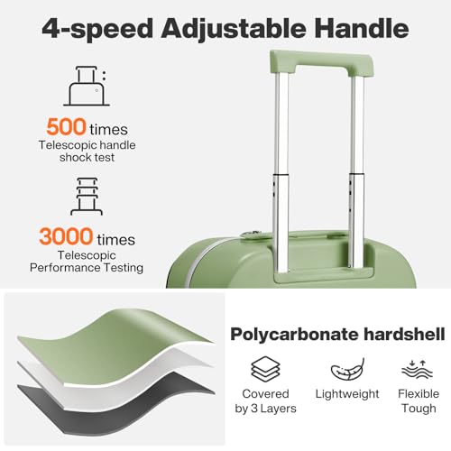 mixi 24 Inch Checked Luggage PC Hard Shell Suitcase Top Opening Aluminum Frame Travel Suitcases with Wheels, Avocado Green