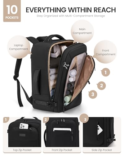 LOVEVOOK Travel Backpack for Women Men with Garment Bag, 40L Carry on Backpack as TSA Personal Item Flight Approved, Luggage Daypack Fits 17.3" Laptop, Overnight Business Weekender Travel Essential