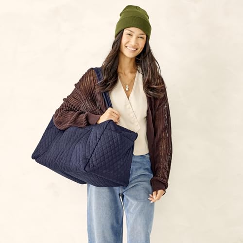 Vera Bradley Women's Premium Cotton Large Original Duffel Bag – Carry On Weekender Travel & Gym Bag – Peacoat, 58L