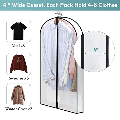Perber 40" Clear Garment Bags for Hanging Clothes, 4" Gusseted Suit Bags for Closet Storage, Hanging Clothes Storage Suit Cover Bags with Zipper for Coats, Jackets, Shirts, 4 Packs