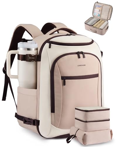 LOVEVOOK 40L Travel Backpack for Women & Men,Airline Approved Carry On Backpack with 3 Packing Cubes,TSA Waterproof Personal Item Bag,Weekender Overnight Essentials Backpacks fits 18" Laptop