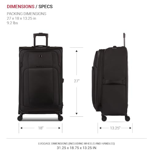 SwissGear Sion II Softside Expandable Luggage with Spinner Wheels, Black, Checked-Large 28-Inch