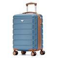 Flight Knight 21.5x15.5x9 Expandable Carry On Suitcase Hardside TSA Lock & USB C Port Lightweight Luggage Silent Double Spinner Wheels Maximum Canada Air Overhead Bag Airlines Approved Blue/Tan