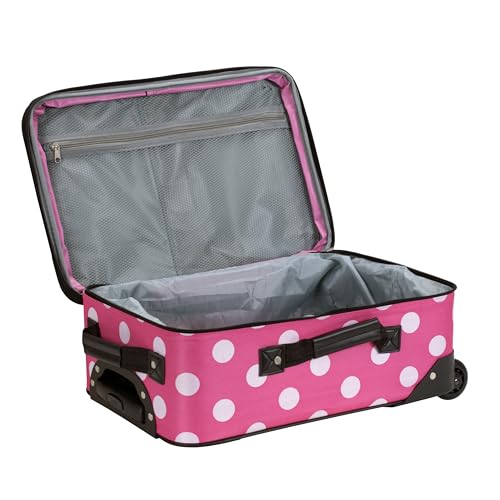 Rockland Fashion Softside 2 Piece Luggage Set, Expandable, (14" Tote/19" Upright), Pink Dot
