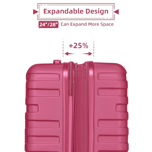LARVENDER Luggage 6 Piece Sets Hardside Expandable Suitcases with Spinner Wheels TSA Lock, Lightweight Travel Carry On Luggage Sets for Women, Rose Red