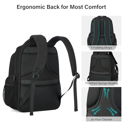 Hanke College Laptop Backpack Multi-Pocket, 18-Inch Large Travel Backpack for Men Women, Water Resistant College Bookbag for 15.6 Inch Laptop, Casual Daily Personal Item Size Airline Approved,Black
