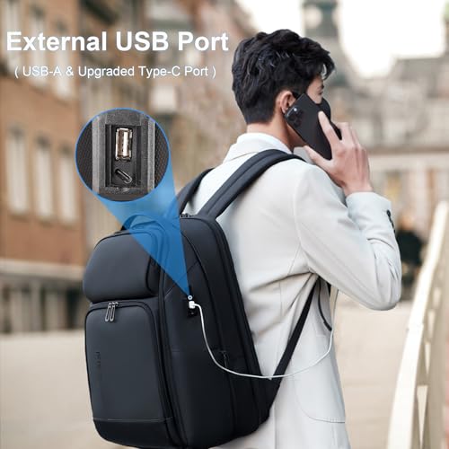 FENRUIEN 17 Inch Travel Backpack for Men, Expandable Water Resistant Computer Backpack with USB Port, Black Laptop Bag for Business/College/Work