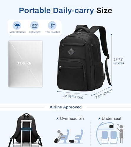 Sisipoet School Backpack for Girls, Lightweight Kids Bookbag for Boys Classic College Backpack for Teen Men Women with Luggage Strap, Age 8-18 Years Old, Black