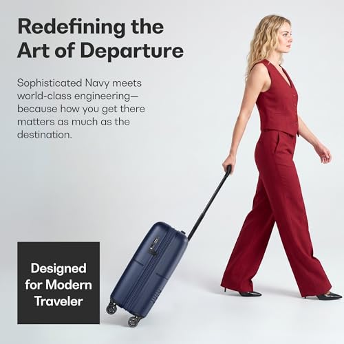 July Carry On Expandable Light - 18.31" Airline Approved Carry On Luggage with Wheels, Travel Suitcase for Men & Women - Premium Rolling Suitcase, TSA Lock, Polycarbonate Shell - Navy
