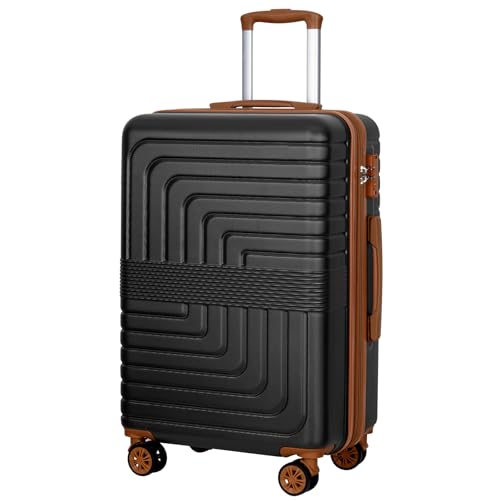 Romswi 28" Large Checked Luggage, PC+ABS Hardshell Suitcase with Dual Spinner Wheels, Lightweight Hard Side Travel Luggage with YKK Zipper, Scratch-Resistant, Black
