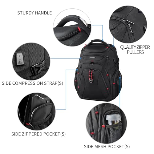 KROSER Travel Laptop Backpack 17.3 Inch XL Computer Backpack with Hard Shell Saferoom RFID Pockets Water-Repellent Business College Daypack Stylish Bag for Men/Women-Black