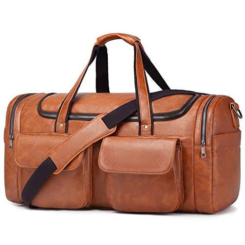 BOLOSTA Travel Duffel Bag for Men Women, Large PU Leather Carry on Duffle Bags for Traveling, Waterproof Overnight Weekender Duffel Bag with Shoe Compartment - Perfect for Daily Use/Birthday Gift