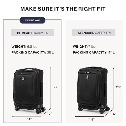 Travelpro Crew Classic Lightweight Softside Expandable Carry on Luggage, 8 Wheel Spinner Suitcase, Men and Women, Compact Carry On 20-Inch, Black