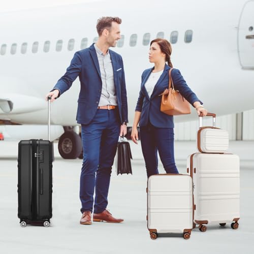 Kono 28 Inch Luggage Expandable Suitcase with Spinner Wheels TSA Lock Lightweight PC+ABS Hardside Large Checked Luggage Durable Rolling Suitcase Cream White