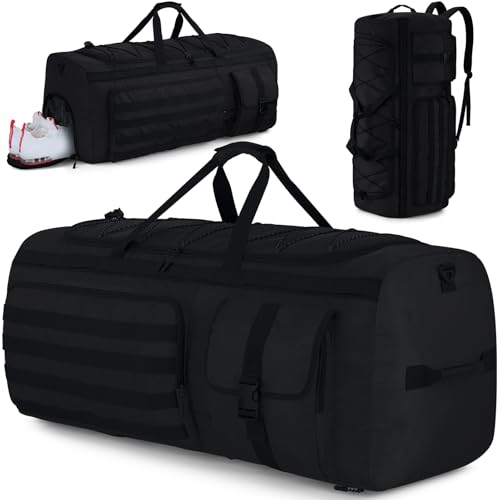 Gonex 130L Extra Large Duffel Bag for Men, Heavy Duty 3 in 1 Convertible Carry Travel Duffle, with Shoe Compartment, Tactical Loops, Sports Gear Bag for Family Trips (Black)