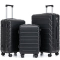 Hardshell Luggage Sets, Lightweight Stripes Suitcases with Spinner Wheels, Black-220