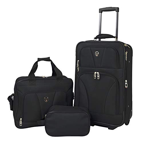 Travelers Club 3 Piece Bowman Luggage Set, Black Carry