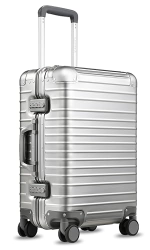 All Aluminum Carry On Luggage with Wheels, AV Zipperless Hardshell Suitcase with TSA Lock (ZX-Enhance, Silver, 20 Inch)