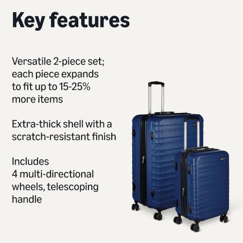 Amazon Basics 2-Piece Hardside Luggage Set (21", 30"), Expandable, Scratch-Resistant Finish, Telescoping Handle, Four Multi-directional Wheels, Navy Blue