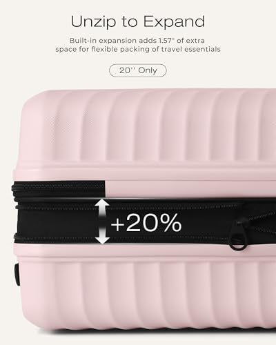 Coolife Luggage 3 Piece Set Hardside Lightweight Suitcases: Upgraded Durable PC Travel Luggage with Dual Spinner Wheels & TSA Lock, 20/24/28 (20'' Expandable Only), Pink