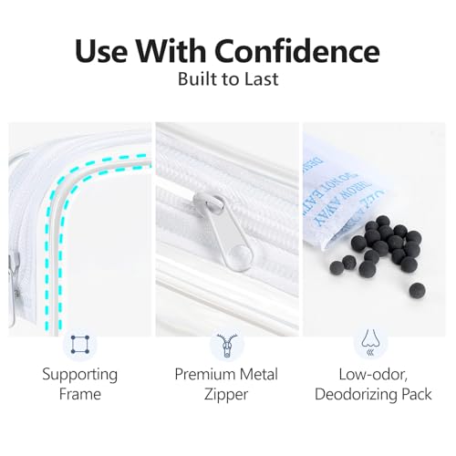PACKISM TSA Approved Toiletry Bag - Clear Makeup Bag 3 Pack Medium, Metal Smooth Zipper Quart Size Bag for 3-1-1 Liquids, Travel Makeup Bag for Women Men, Airport Airline Compliant Bag, White