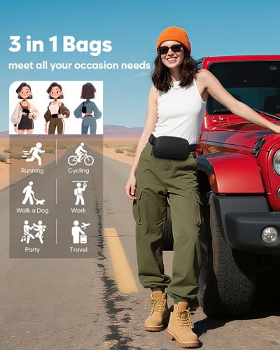 Pritent Fanny Packs for Women Cross Body Bag Waterproof Belt Bag with Adjustable Strap and Zipper Back Pocket Small Crossbody Bags Fashion Waist Packs for Workout Travelling(Black)