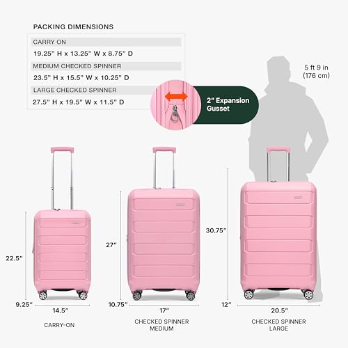 Traveler's Choice Pagosa Hardshell Expandable Luggage with Spinner Wheels, Pink, 22-Inch Carry-on