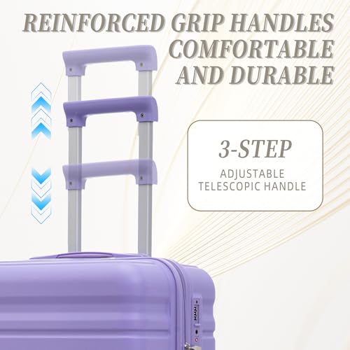 Hardside Luggage Sets, Lightweight Stripes Suitcase with Spinner Wheels, Lavender-181