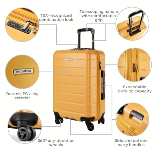 Ricardo Beverly Hills Cambria Hardside Luggage | Stylish Suitcase with Wheels for Effortless Travel, Expandable and Secure TSA-Locked Packing, 20-inch Carry-On, 22x14x9 (Mango Tango, Carry-On 20-Inch)