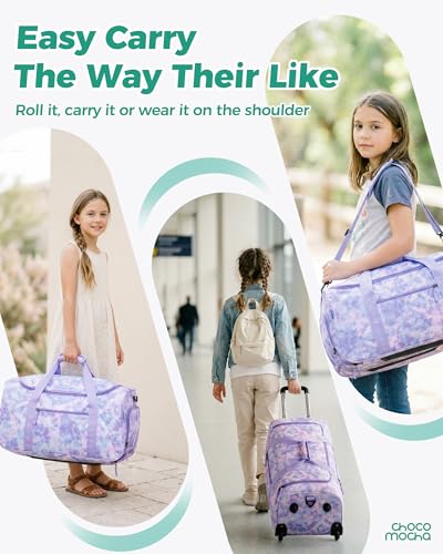 Choco Mocha Boys Suitcase with Wheels, Kids Rolling Duffle Bag Luggage for Travel 22inch, Galaxy Blue