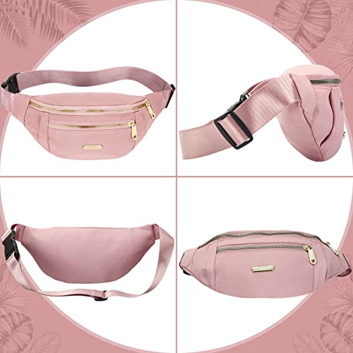6 Pcs Fanny Pack Waterproof Waist Pack for Women 5.51 x 11.81 Inch Crossbody Belt Bag with Adjustable Strap Zipper Pockets for Festival Sports Traveling Running Phone, 6 Colors