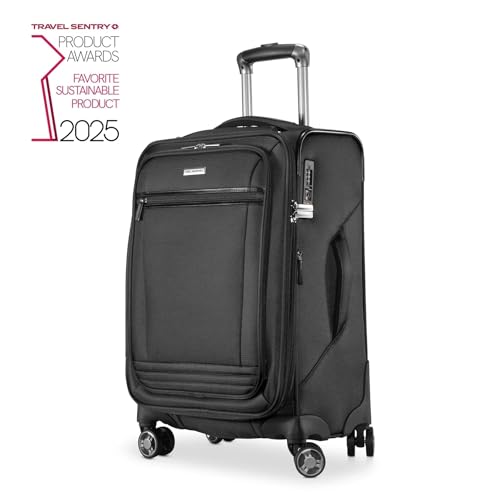 Ricardo Beverly Hills Avalon Softside Luggage Made with Sustainable 100% Recycled PET (rPET), Lightweight, Eco-Friendly Travel, Expandable, Dual Spinner Wheels, Black, 20-inch