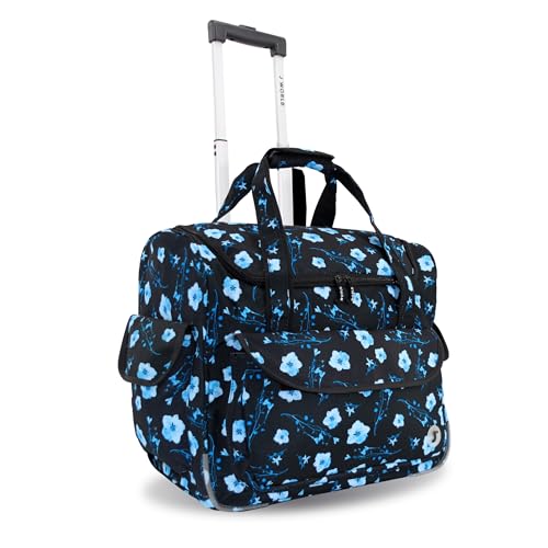 J World Donna Rolling Tote Bag on Wheels for Women. Roller Laptop Briefcase. Overnight Weekender Teachers Work, Night Bloom