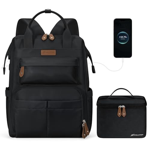 Maelstrom Travel Backpack for Women Men,Laptop Backpack Fits 15.6-17.3 Inch Laptop, Nurse/Work Bag with Insulated Lunch Box (Black)