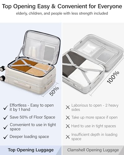 Hanke 26 Inch Large Luggage Suitcase Top Opening Aluminum Frame Travel Luggage Hard Shell Suitcases with Wheels for Woman Men.(Ivory white)