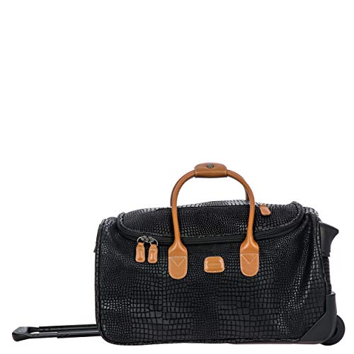 Bric’s My Safari Rolling Duffel Bag – Luxury Water-Resistant Coated PVC Travel Bag with Wheels, Leather Trim, TSA Lock, Carry-On Luggage - 21 Inch, Black