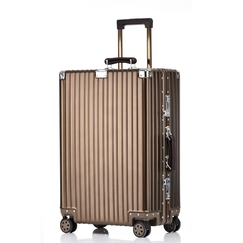 HotWay 20 Inch All Aluminum Carry On Luggage with Leather Handle, Hard Shell Zipperless Suitcase with TSA Locks and Spinner Wheels, Travel Luggage (22x14x9 Airline Approved), Gold
