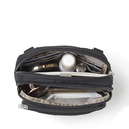 Baggallini Triple Zip Small Crossbody Bag for Women - 8x6 inch Convertible Fanny Pack Belt Bag - Lightweight Water-resistant