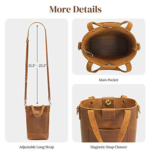 S-ZONE Small Crossbody Bags for Women Real Leather Cross Body Handbags Cell Phone Purses, Light Brown