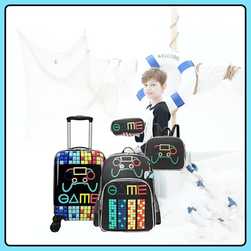 Inprof Kid’s Luggage Set 5 Piece Suitcase Set 16’’ Hardside Luggage with Spinner Wheels Girls Boys Carry on Luggage Travel Rolling Luggage Airline Approved