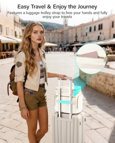 Hanke Large Toiletry Bag for Women Travel, Double Layer Organizer with Wide Opening for Full-Size Cosmetics & Toiletries, 12.2L Water-Resistant Makeup Bag,Off White