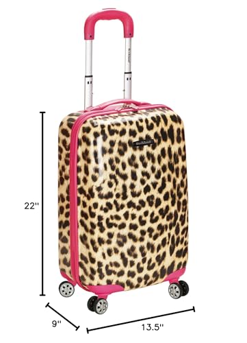 Rockland Safari Hardside Spinner Wheel Luggage, Carry-on 20", Pink Leopard