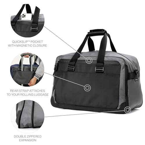 Travelpro Altitude Double Expansion Travel Duffel Bag, 40-48L, Weekender, Overnight, Water Resistant, Men and Women, Falcon Grey