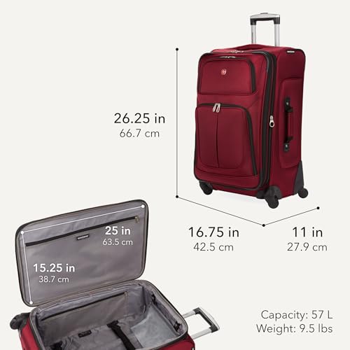 SWISSGEAR Sion Softside Expandable Spinner Luggage Durable Lightweight Travel Suitcase, Burgundy, Checked-Medium