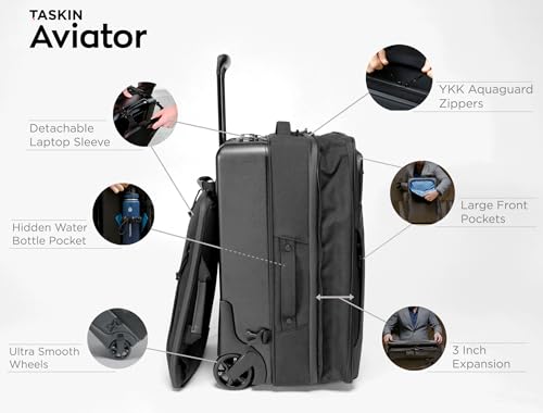 Taskin Aviator | Upright 2 Wheel Expandable Carry on Luggage | Carry On 22-Inch | Detachable Device Sleeve | Airline Approved Dimensions